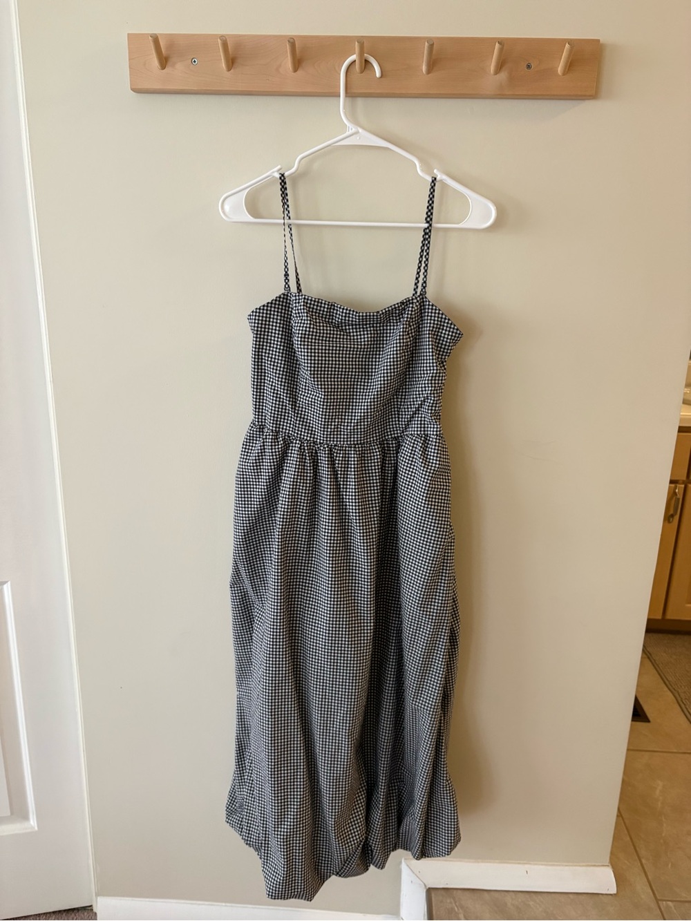GAP Poplin Navy & White Gingham Midi Dress small